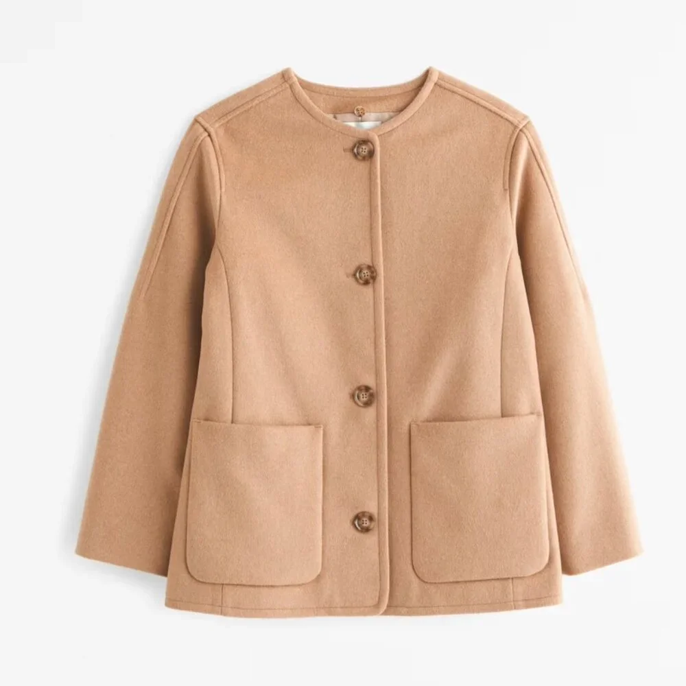 Abercrombie & Fitch Removable Scarf Wool-Blend Coat - Camel (NWT) - Picture 2 of 5